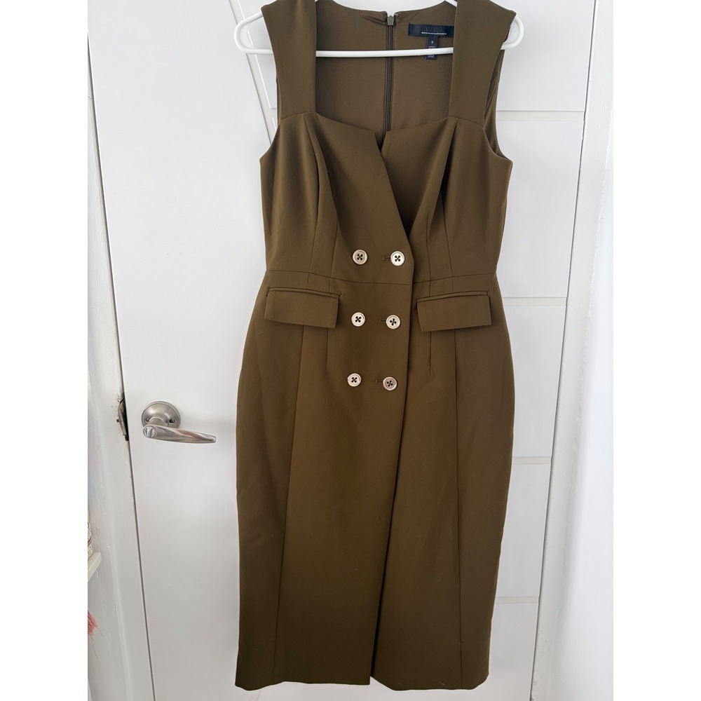White House Black Market Olive Green Double Breasted Square Neck Midi Dress 6